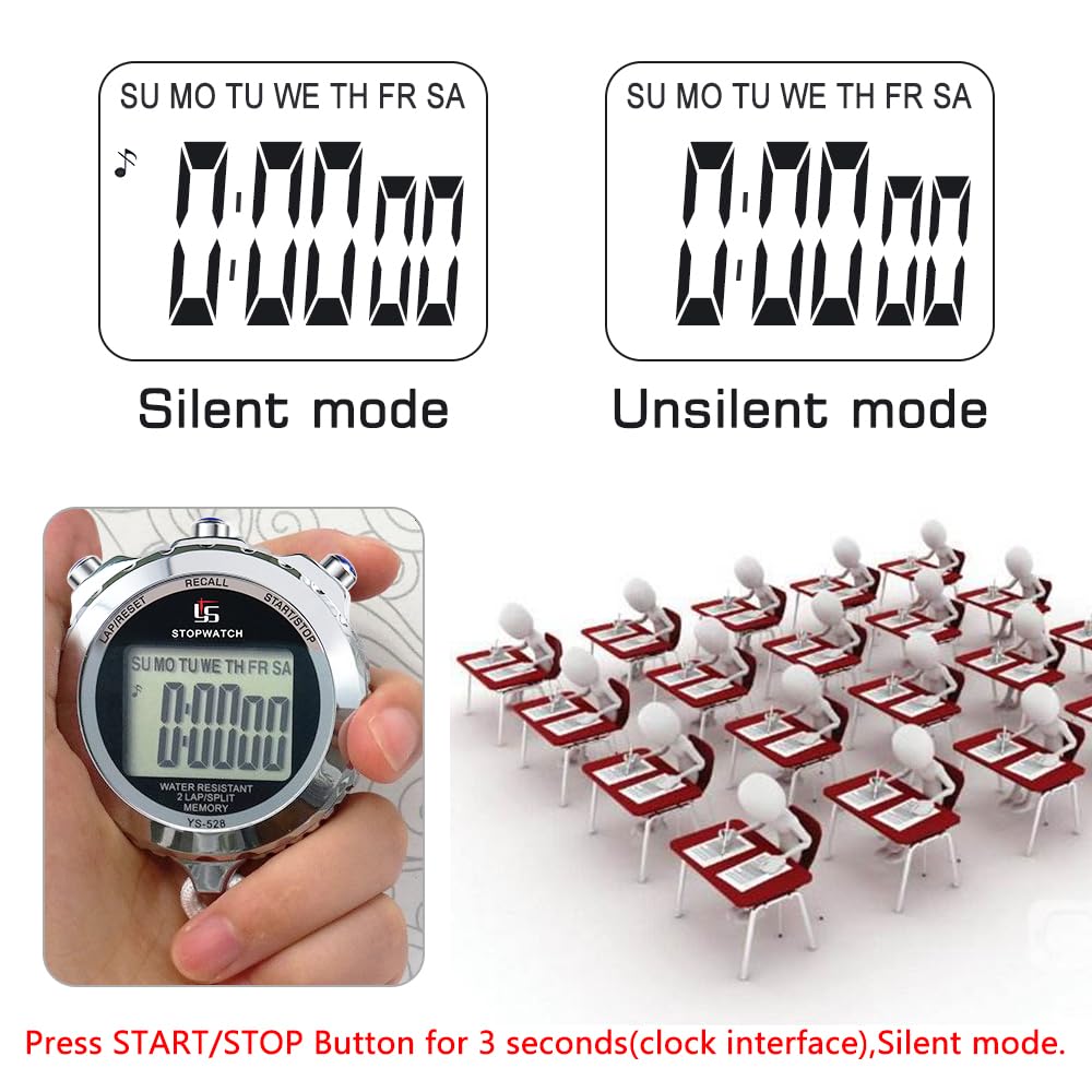 LAOPAO Stopwatch Metal Stopwatch Timer with Backlit 1/100th Second Precision 2 Lap Memory Digital Stop Watch for Coaches