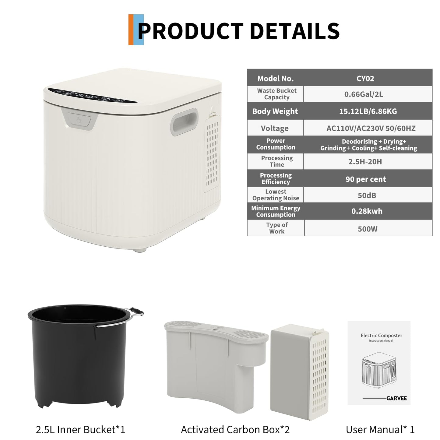 Homfan 2.5L Electric Composter Countertop, 3 Modes Kitchen Smart Compost Bin with Auto Cleaning, LED Display, Turns Kitchen Waste Into Dry Manure, Low Noise Food Waste Compost Machine