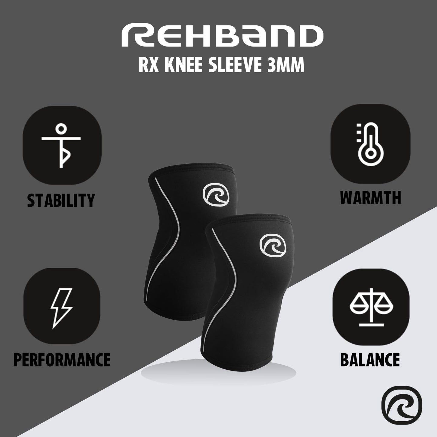 Rehband Knee Sleeve 3mm Neoprene, Lightweight Knee Brace for Endurance and Ball Sports, Unisex Compression Starter Knee-Sleeves, Breathable Running Knee Support, Colour:Black, Size:Large