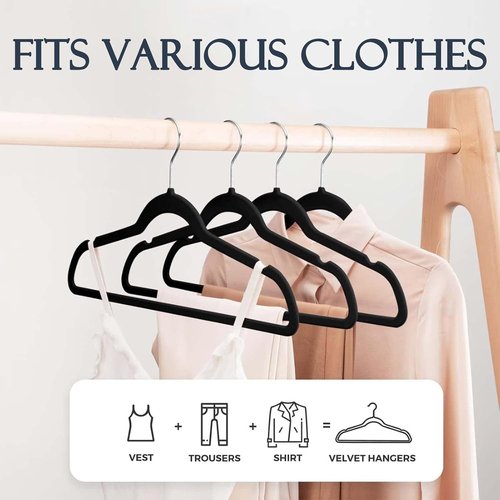HOUSE DAY Velvet Hangers - 60 Pack with Pants Organizer - Premium Black Storage Solution