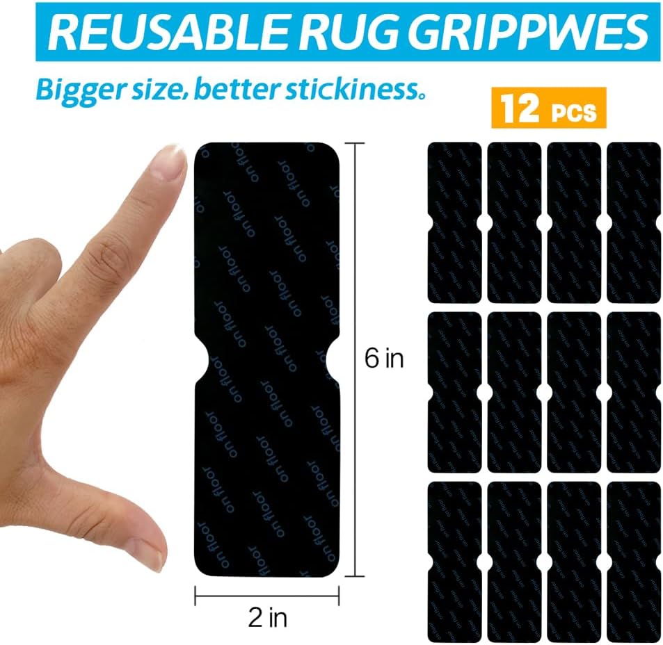 Skiennix Rug Gripper - 12 PCS No Damage Anti-Slip Tape for Hardwood Floors | Strong Hold for Area Rugs