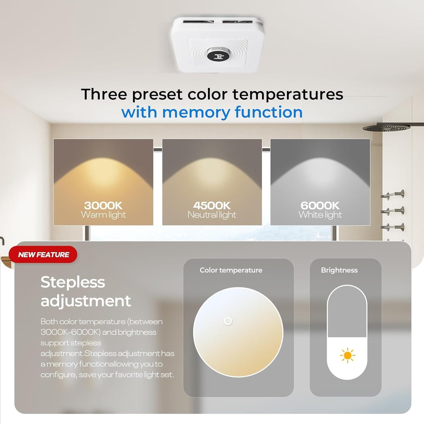 AIRNATUX Bathroom Exhaust Fan with Light,230CFM Powerful Ventilation,7 LED Options & 3 Dynamic Modes,3CCT&Stepless Dimming,Speaker Exhaust Fan with 1.0 Sone Quiet Operation,Bluetooth Remote Music