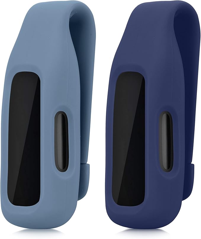 kwmobile 2X Clip Holders Compatible with Fitbit Inspire 3 / Inspire 2 / Ace 3 - Clip-On Holder Replacement Set - Black/Dark Blue