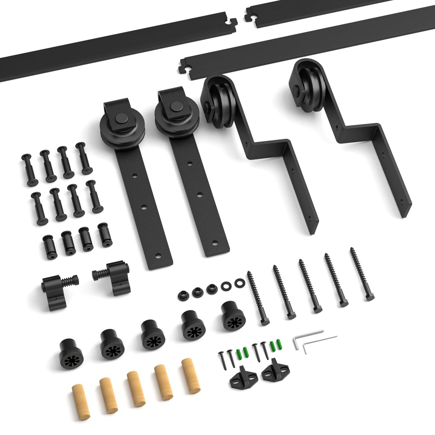 AONAYIOA 6FT Bypass Sliding Barn Door Hardware Kit, Combination Track Mode Sliding Door Hardware, Double Wooden Doors Use Single Track Bypass Barn Door Hardware Fit for Door Opening 70" (6 Feet)