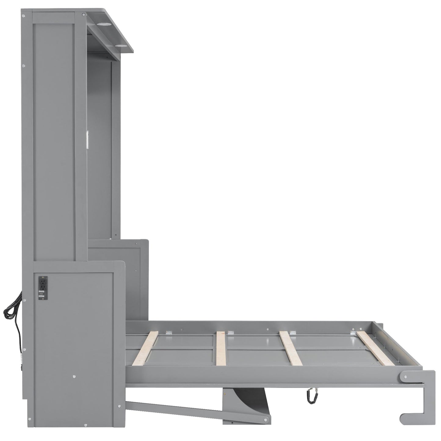 GDFStudio Queen Size Murphy Bed with Desk, LED Lights and USB Charging Ports, Wall-Mounted Space-Saving Bed, Solid MDF + Plywood, Foldable Design, Modern Home Office and Guest Room Solution, Gray
