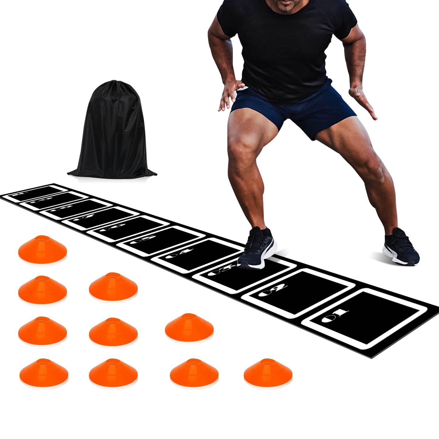YTOPRO Agility Ladder Set: 15ft Rubber Non-Slip Agility Training Ladder with 10 Soccer Cones for Outdoor Agility Training| Basketball Fitness Soccer Training Equipment for Adults Youth