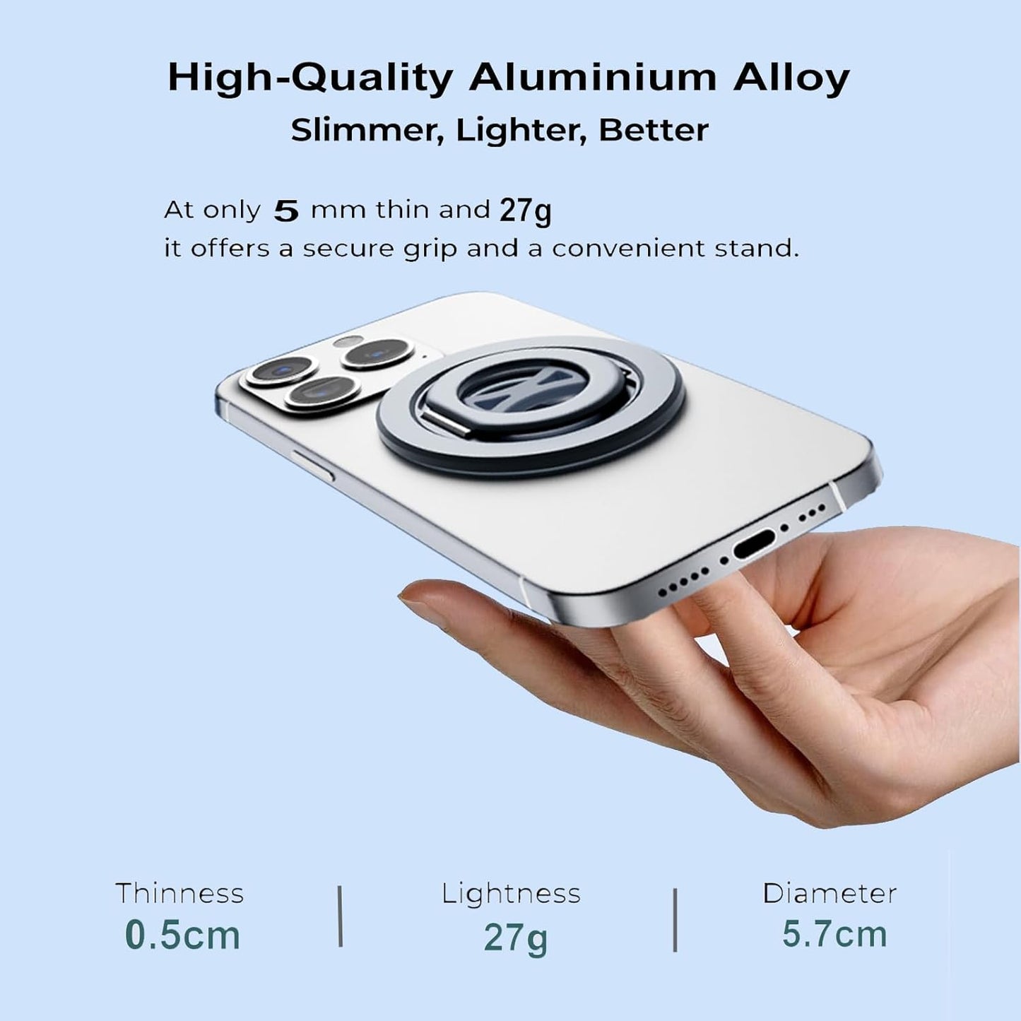 360 Ultra-Light Dual Sided Magnetic Phone Holder,Car Mount, Rotation Finger Ring Holder,Foldable Magnetic Cell Phone