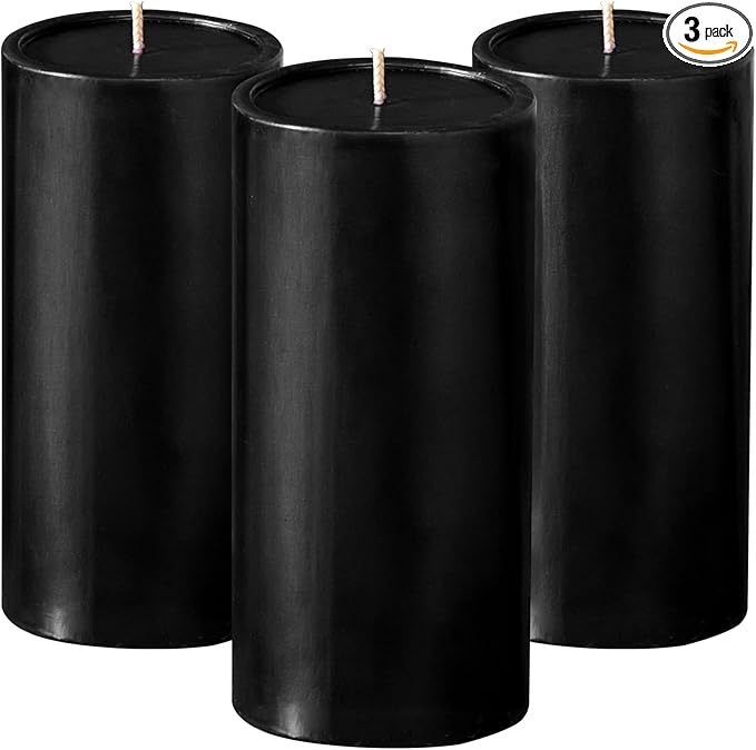 Simply Soson 3x6 inch Black Pillar Candles Set of 3, Smooth Texture, Unscented Black Candles, Dripless Candles, 3 inch Pillar Candles Ideal as Wedding, Parties, Spas, Dinner, Home Decoration, Church