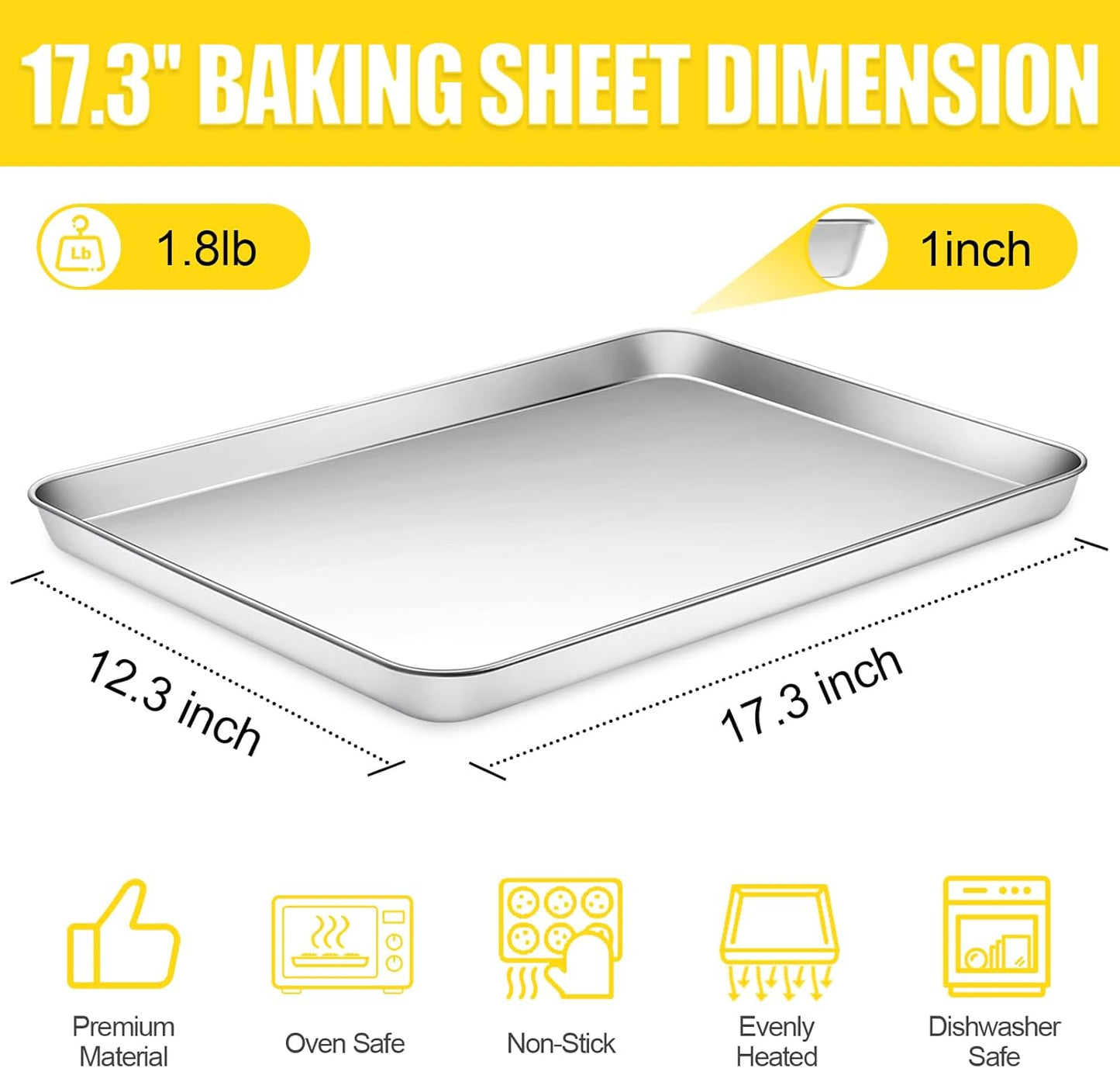 Terlulu Stainless Steel Baking Sheet Set - Nonstick Half Sheet Pan for Oven | 2-Piece, 17.3'' x 12.3'' x 1''