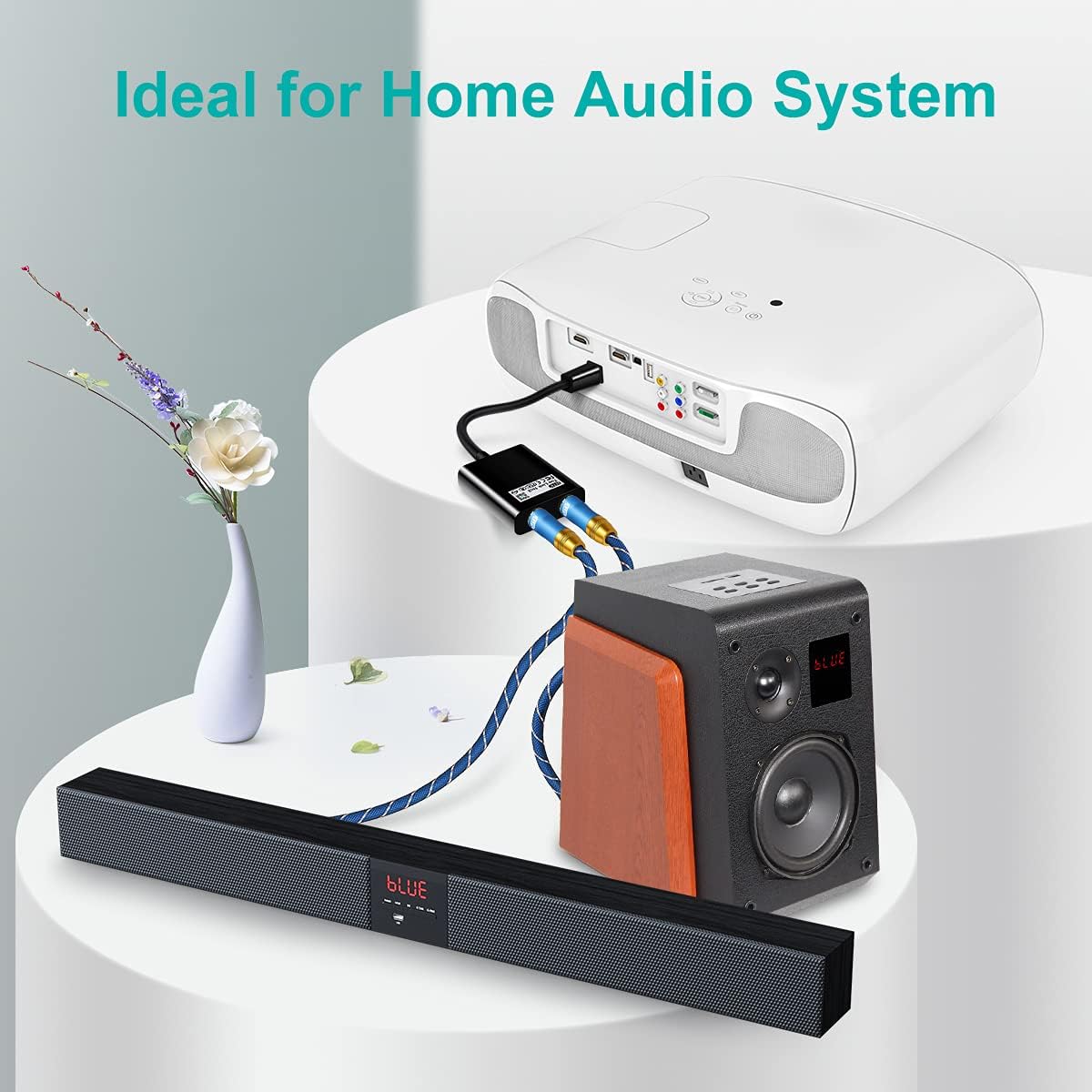 EMK 1x2 1 2 Optical Splitter - In Out Digital Audio Splitter - Compatible With Home Theater, Sound Bar, TV, Blu-ray