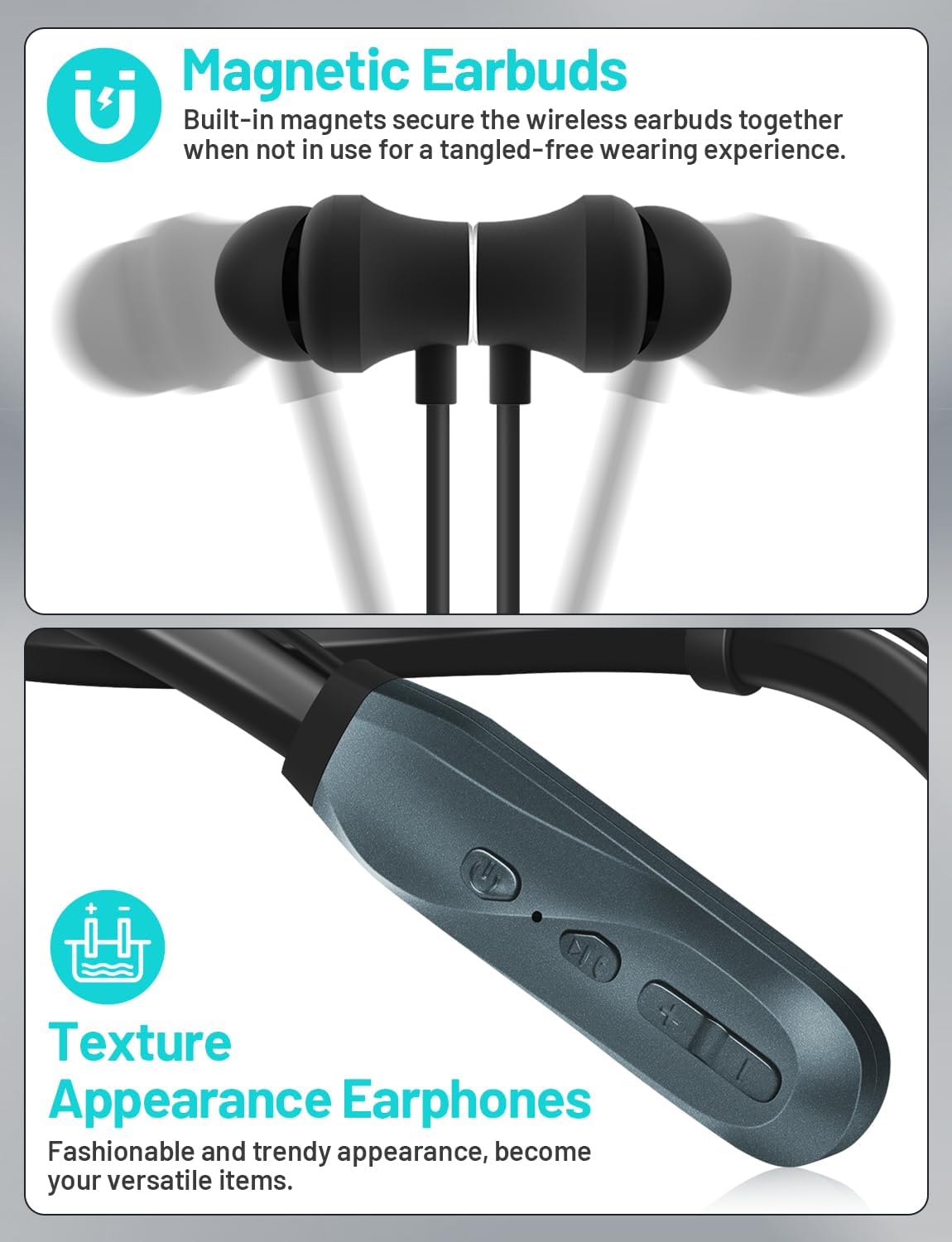 200H Headset Neckband Bluetooth Headphones, Long Playtime Wireless Stereo Neckband Earbuds with Microphone, Waterproof