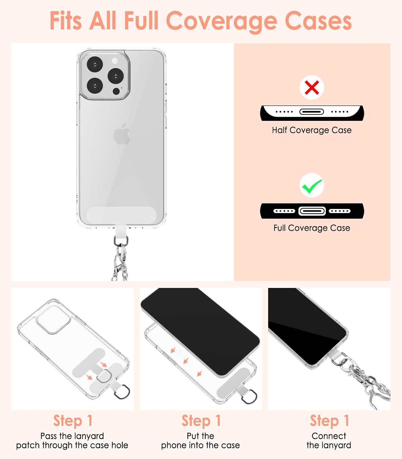 1, 1, 2, MoKo Phone Chain Crossbody, Metal Cell Phone Lanyard, Universal Phone Lanyard Strap for iPhone, Samsung, Most