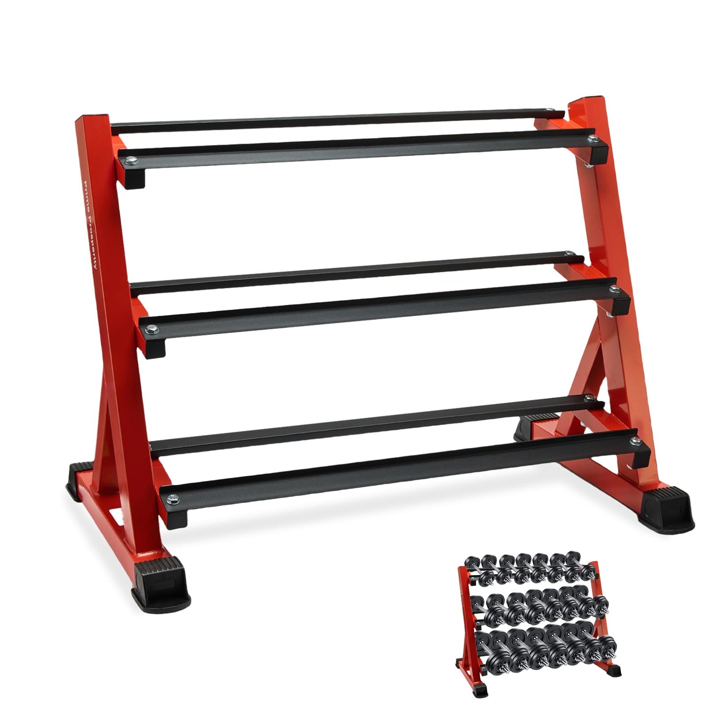 Prime Prosperity Dumbbell Rack 3 Tier Heavy Duty Weight Organizer Dumbbell Storage Stand Holder 1100lbs Capacity Quick Assembly Dumbbell Weight Storage Rack For Home Gym, Red (Rack Only)