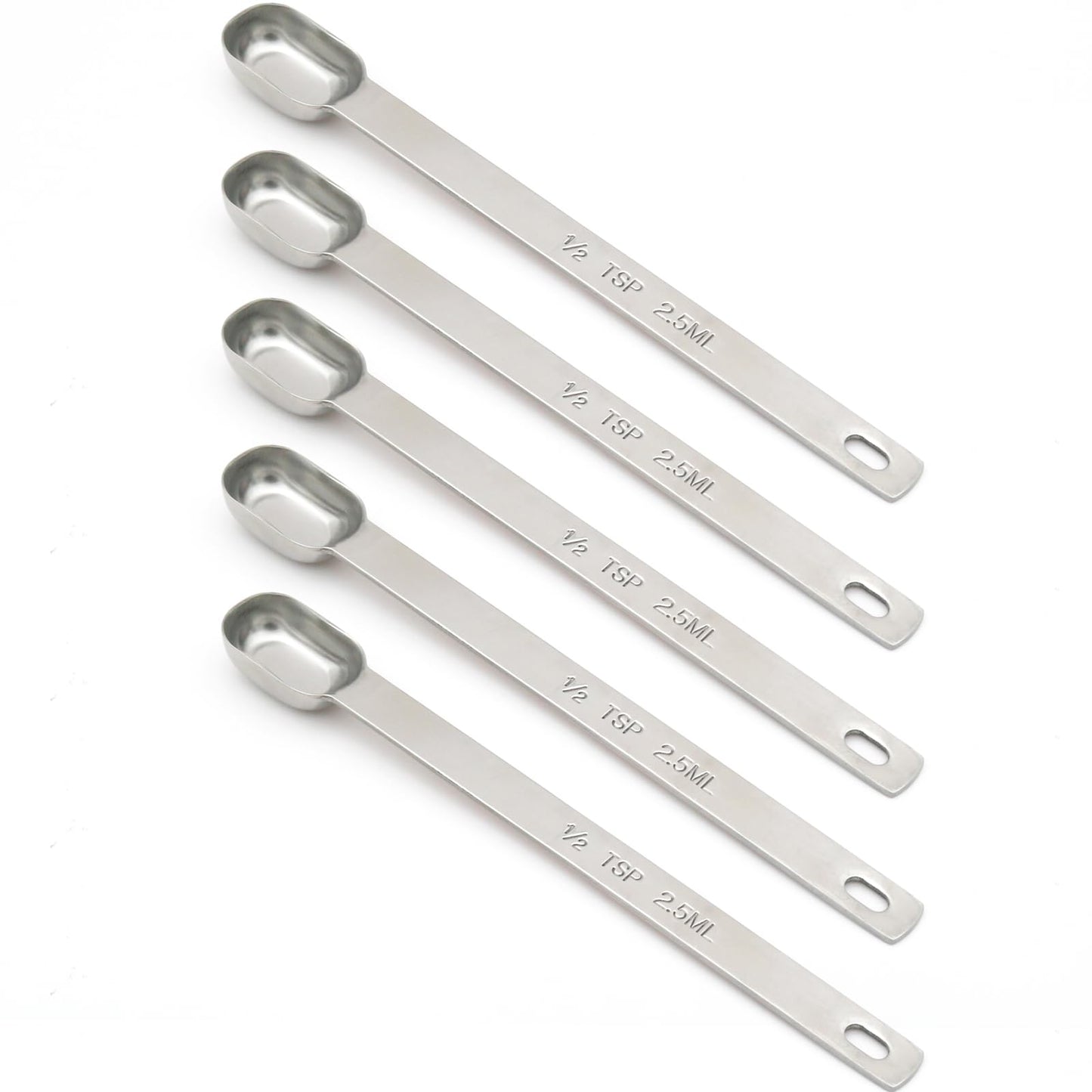 BERYLER 5PCS 1/2tsp (1/6tbsp, 2.5ml) Single Measuring Spoon, Stainless Steel Long Handle Individual Teaspoons Only