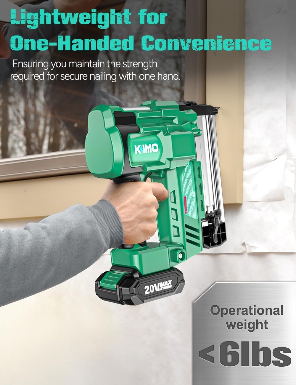 KIMO 2" Brad Nailer Cordless 18 Gauge w/ 20V Battery 2.0Ah X 2, 1000pcs Nails and Staples, 2 Firing Modes,180 Nails/min, Adjustable Nailing Depth, 2 in 1 Cordless Nail Gun and Stapler for DIY Project