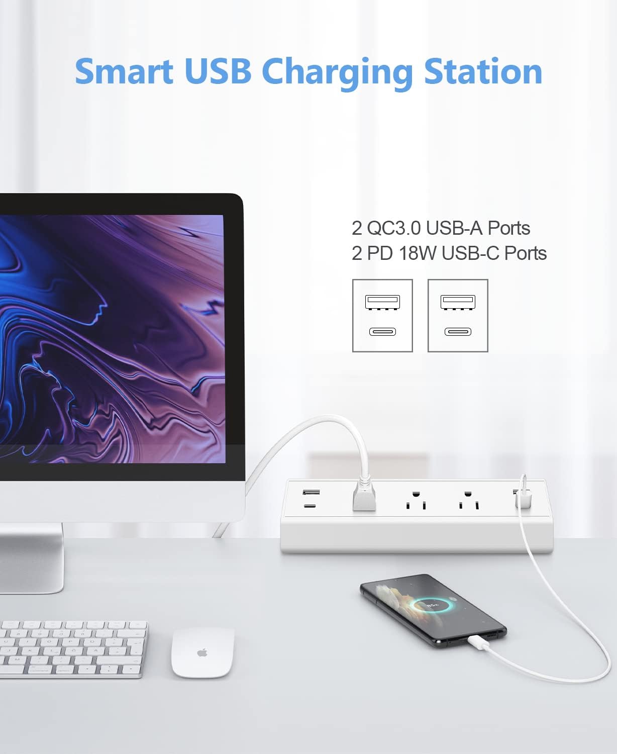 Jgstkcity Strip,40W Station,2 20W Office,3 1.96" Desk Clamp Power Total Fast Charging PD USB C Ports,Desk Edge Mount