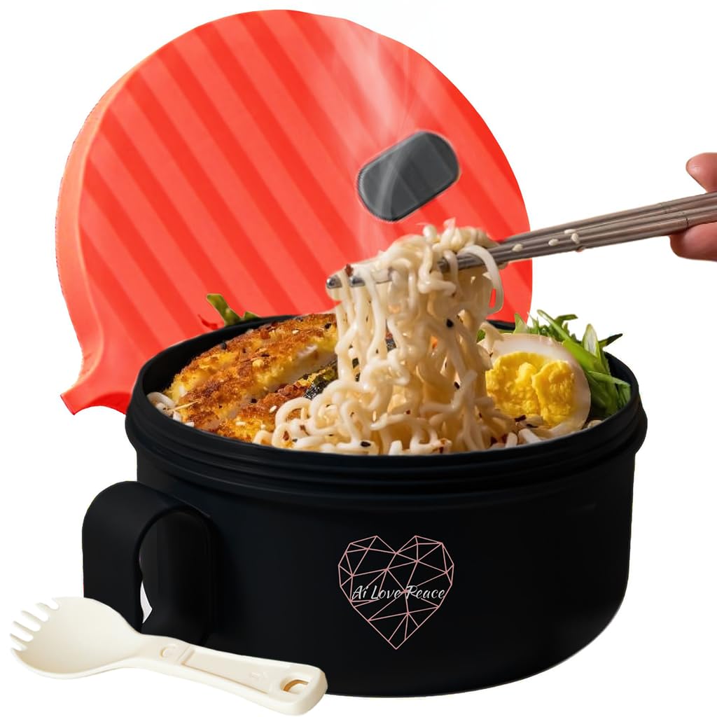AI LOVE PEACE Microwaveable Ramen Noodle Bowl Cooker 40oz for Ramen, Rice, Pho, Soup, and Pasta, Dishwasher Safe and Portable, Ideal for Home, Office, Dorm, or Gift (Red)