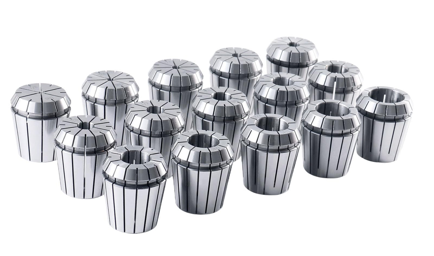Accusize Industrial Tools - 15 Pc ER40 Precision Collet Set with R8 Bridgeport Shank Holder & Wrench, High Accuracy Tooling for Milling & Drilling, in Fitted Box, 0223-0984