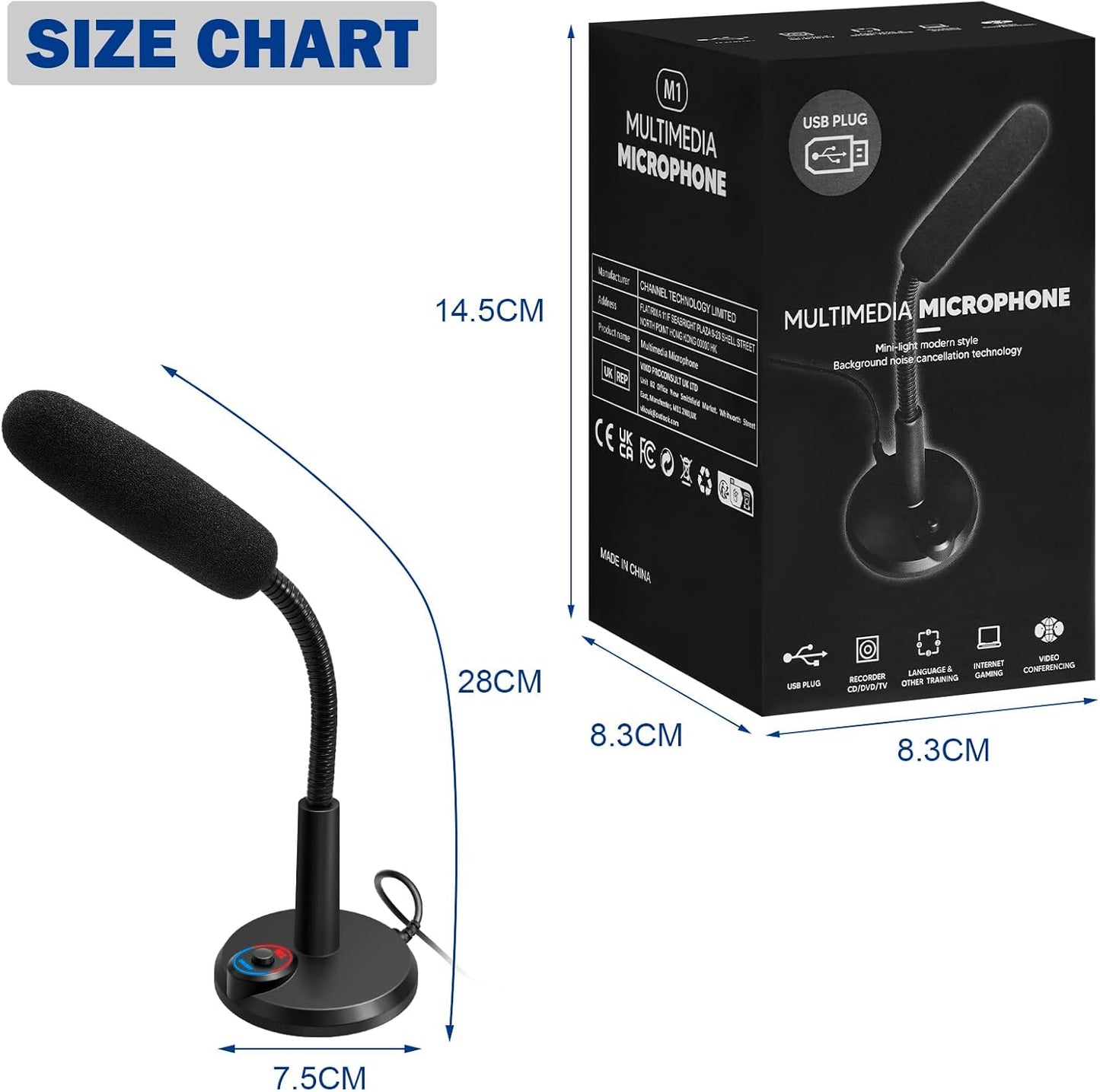 Futurtecer PS5, (1.5m RGB USB Condenser Microphone, Plug & Play Desktop PC Mic with Mute Button, Flexible Gooseneck