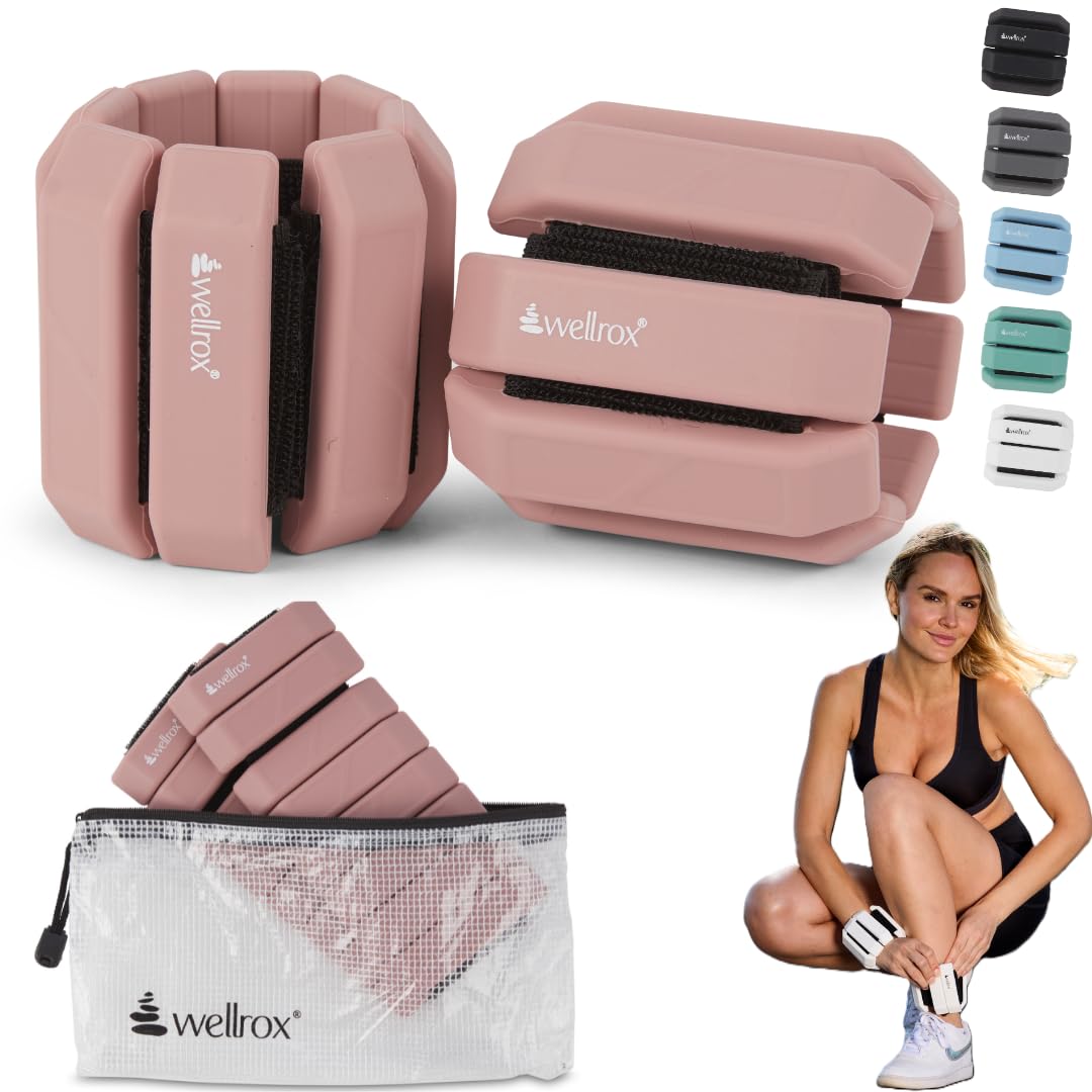 Wellrox Weighted Bangles Comfort Edition - 2.4lb (1.2lb Each Wrist Weight) Adjustable Ankle and Wrist Weights for Women & Men - Arm Weights For Walking, Pilates & Yoga