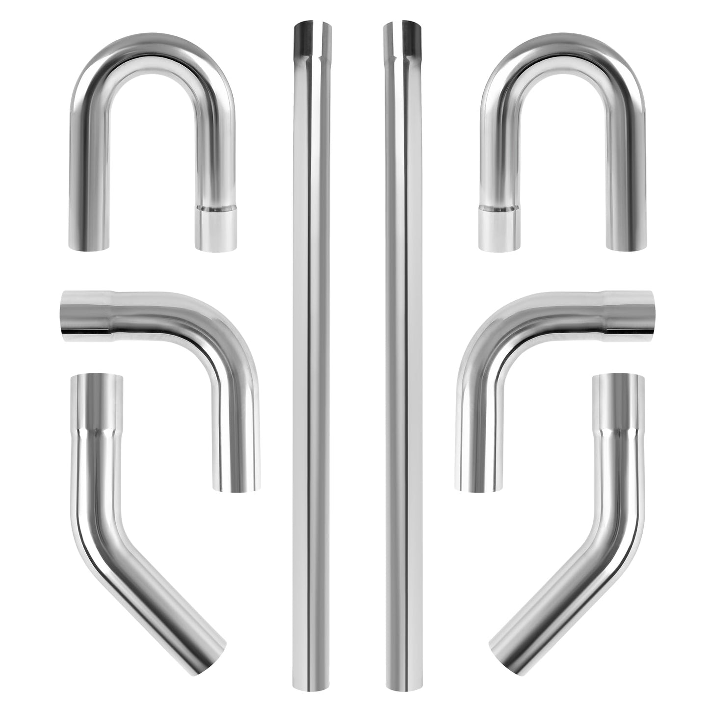 DOCAS 3 Inch Stainless Steel Exhaust Pipe Kit Tubing Mandrel Bends Pipes Straight & U-Bend Kit, Universal Fit DIY Custom Exhaust Tubing - 8 PCS