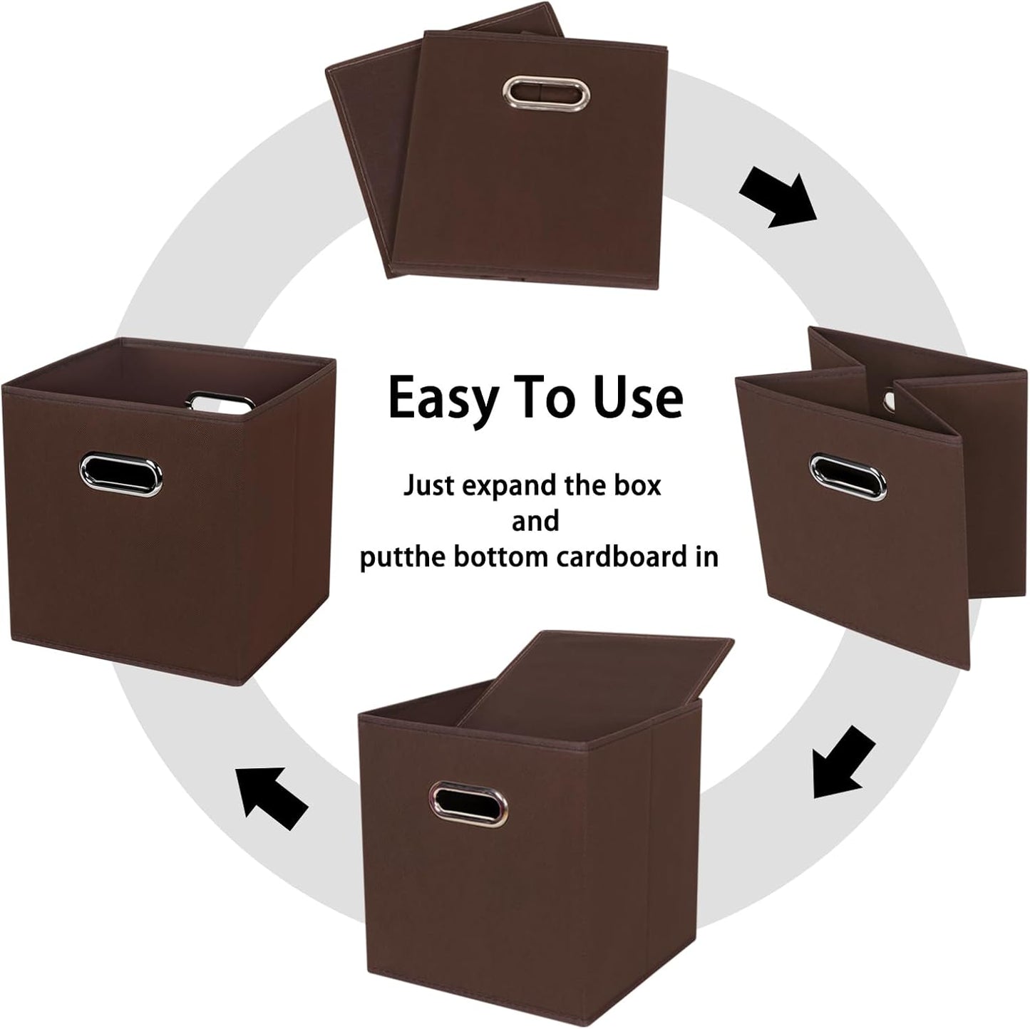 Skiennix Foldable Storage Cubes - Fabric Organizer Baskets with Dual Handles | Coffee Color