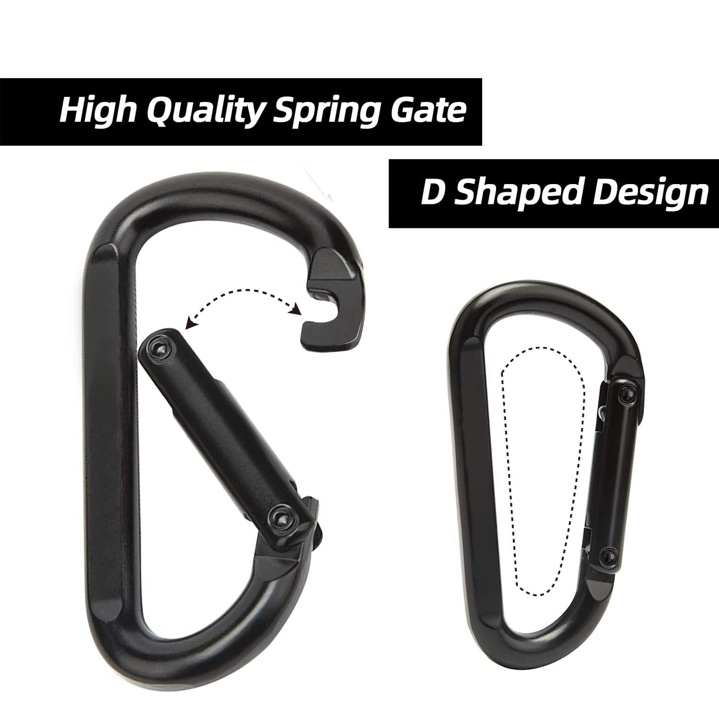 EZYA Carabiner Clip, 860lbs, 3" Iron Heavy Duty Carabiner, D Shape Hook - Hammocks, Camping, Hiking Accessories, Keychains, Caribiniers for Dog Leash, Yoga Swing, Gym etc, Black, 6pcs