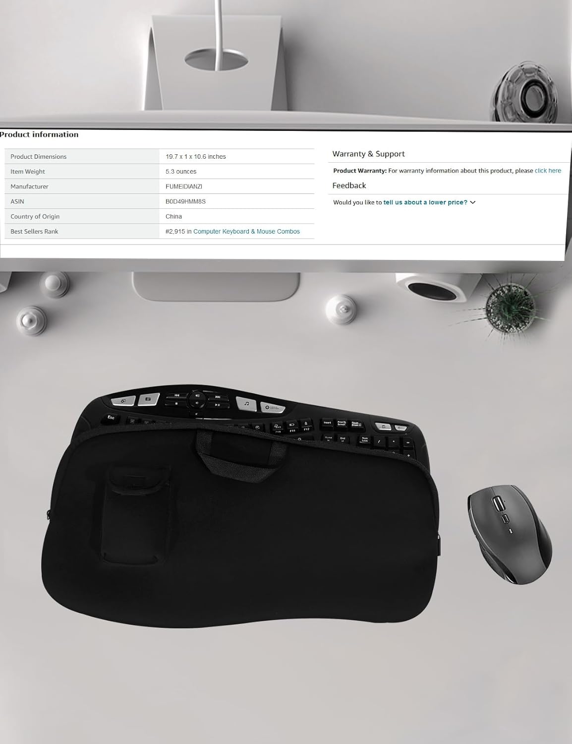 EiiJugaloo MK570/MK550 Portable Keyboard Case Shockproof Waterproof Dustproof Keyboard and Mouse Case Compatible