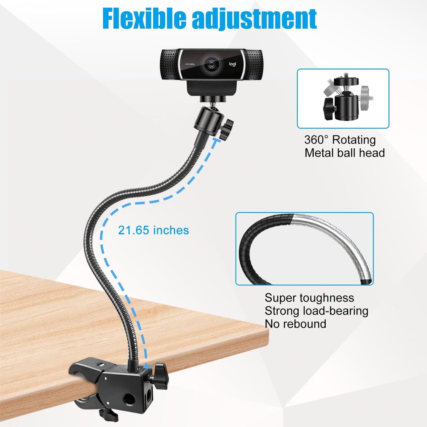 Khazylorr C922 C930e C920S C920 C615 C960 C920x 4K N60 Webcam Stand, Webcam Mount Gooseneck Arm with Phone Holder Web