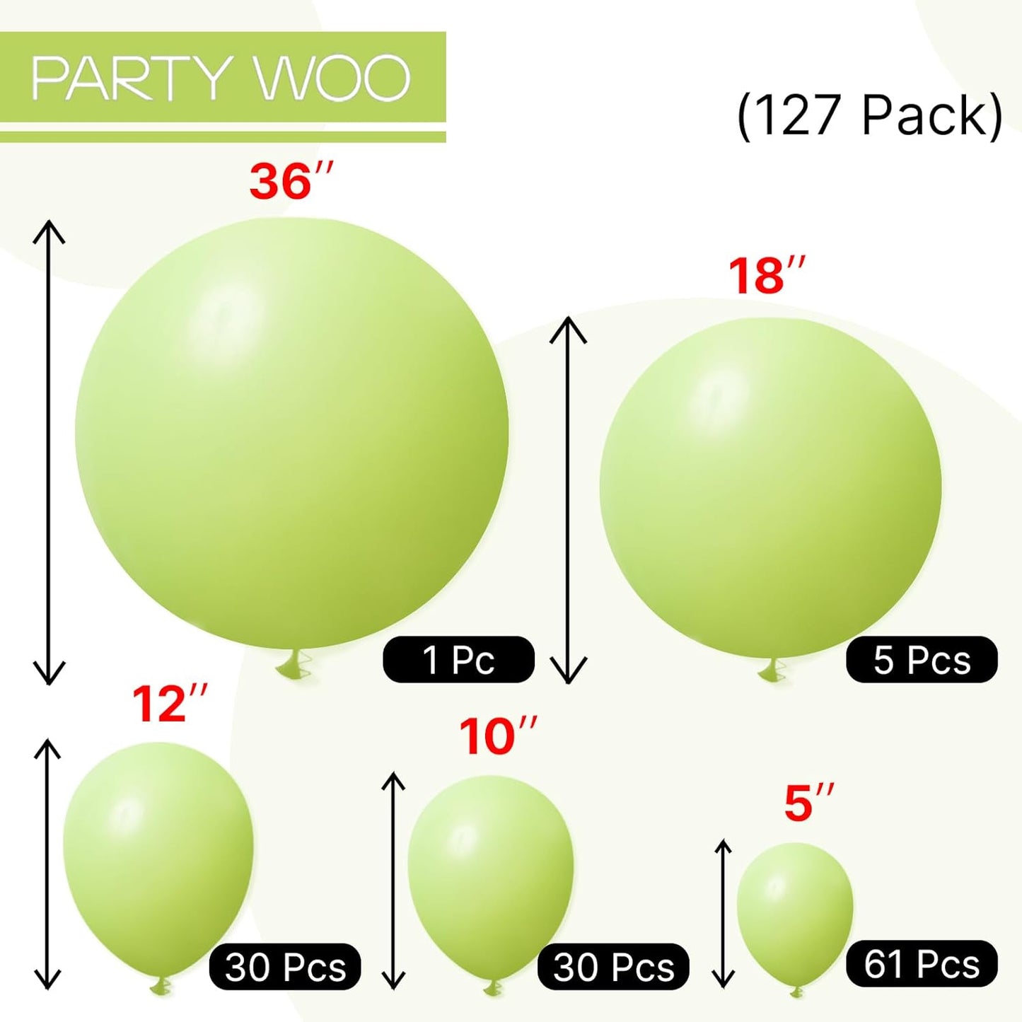 PartyWoo Lime Green Balloons - 127-Piece Neon Latex Balloon Arch Kit for Graduation & Birthday Decor