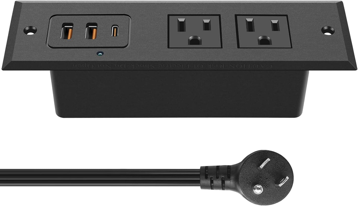 CCCEI 45 4FT 45 Recessed Power Strip with W USB C Port, Fast Charging USB A Port Desk Outlet, Furniture Hidden Charging