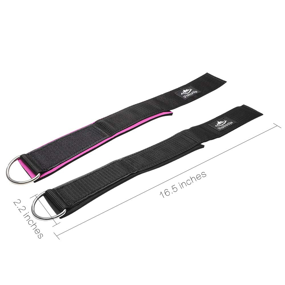 Vishusju Ankle Straps Wrist Cuffs 5.5mm Neoprene Padded Large D-Ring for Cable Machines Fitness Legs Exercise Attachment Adjustable (Rose Pink)