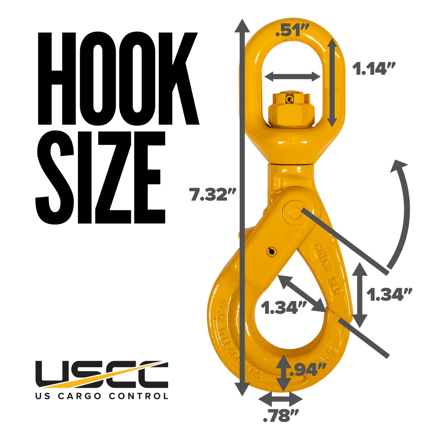 US Cargo Control 9/32 Inch Swivel Self-Locking Hooks (4-Pack), G80 Chain Hooks, 4,500 LBS Working Load Limit, Heavy Duty Swivel Hooks for Lifting Jobs, Load Binding Applications, & Trailers