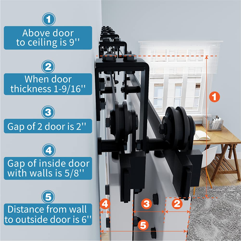 ZEKOO 10FT Double Track Bypass Sliding Barn Door Hardware Kit for 2 Doors, Bypass Barn Door Track Kit, Low Ceiling, Easy Instal, I Shape Hanger, Fit 60" Wide Door Panel