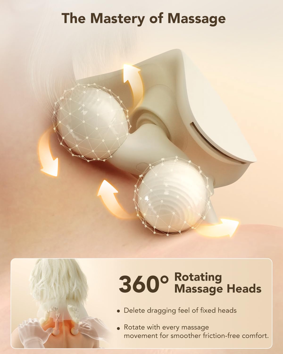 SKG HS500 FSA Eligible Cordless Neck Massager for Pain Relief Deep Tissue, Shiatsu Shoulder Massager with Heat, Massage Tools for Trapezius, Lymphatic Drainage, Relaxation Therapy, HSA Items