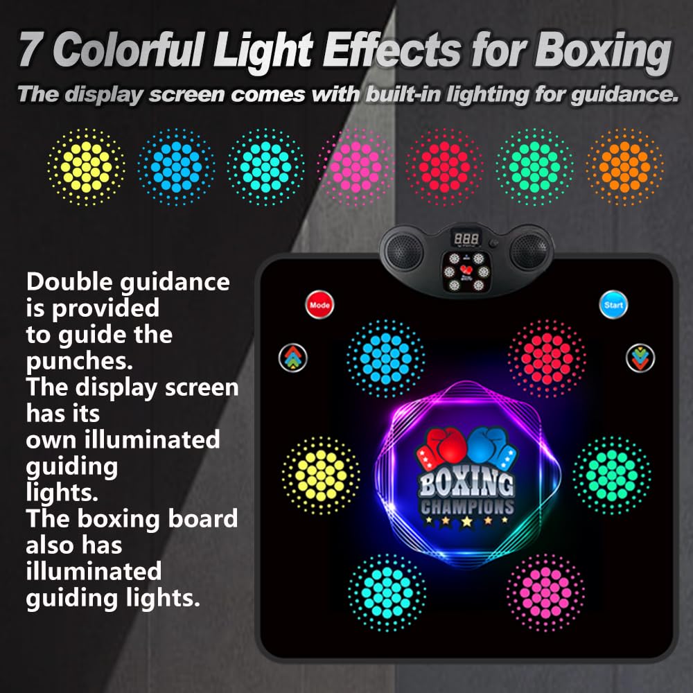 HTASKTEXEH 2025 Kids Musical Boxing Machine Comes with Boxing Gloves, 9 Modes, 420 Levels, 7 Lights, wall-Mounted Dual-Purpose, Memory and Reaction Training Equipment Christmas Birthday Gift for Kids