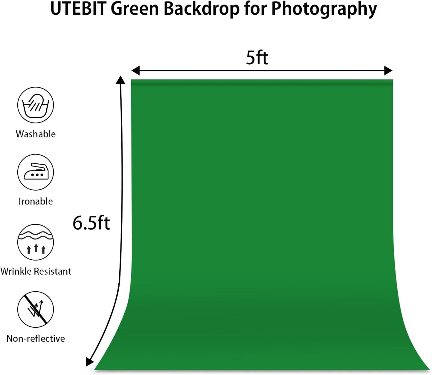UTEBIT 5x6.5ft Green Screen Backdrop, Photography Backdrop Chroma Key Small Greenscreen Sheet Background for Streaming