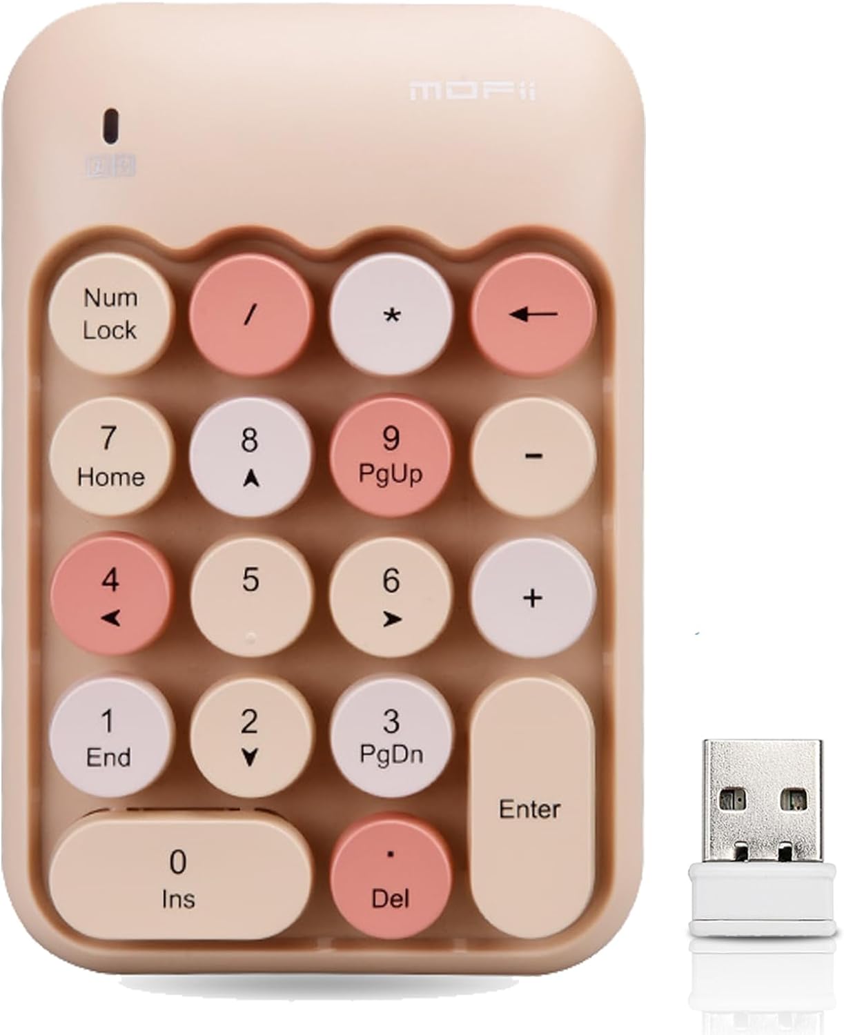 Lomiluskr 2.4G Accounting Wireless Numeric Keypad with USB Receiver, Cute Colorful Round Keycaps, Portable Financial