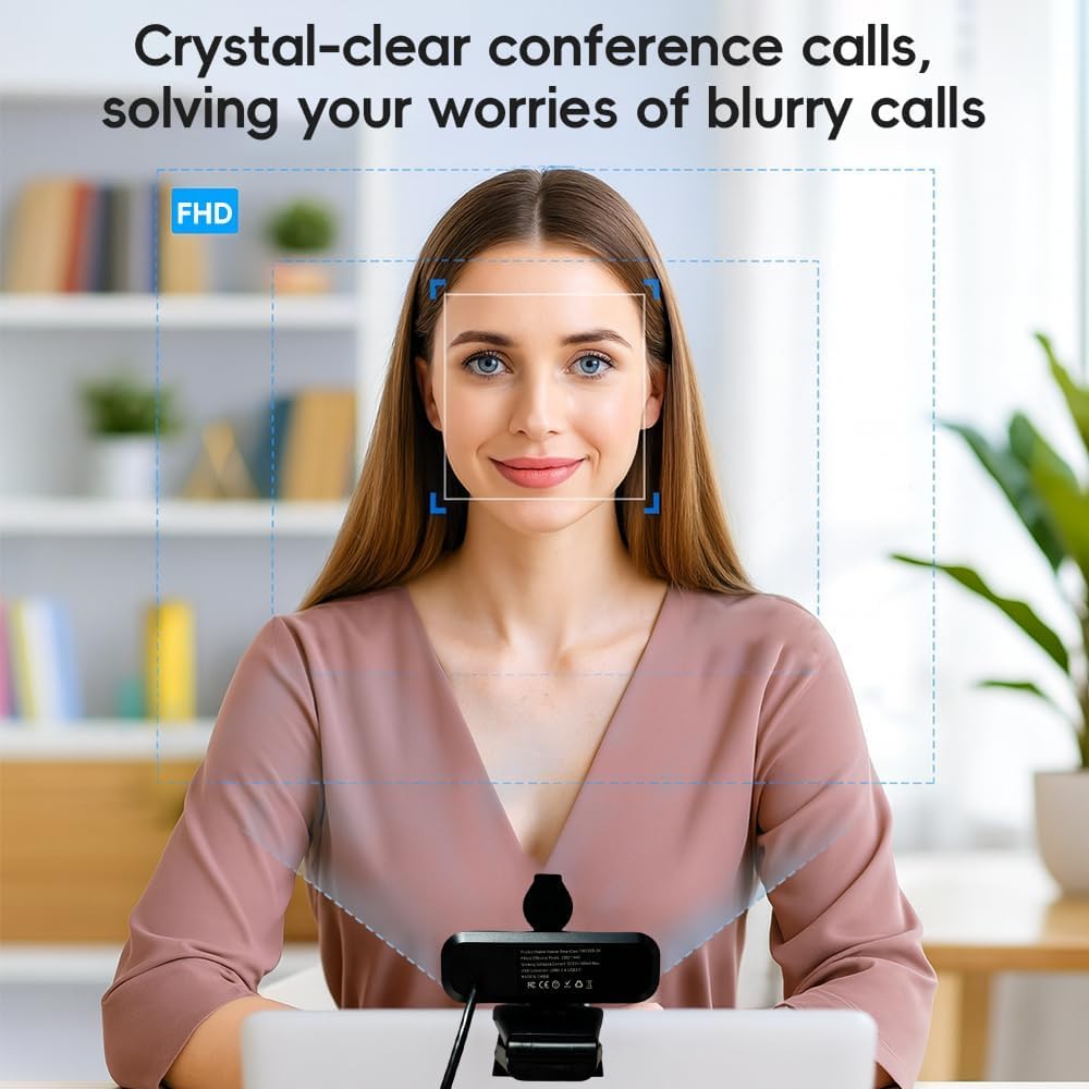 Kemeiv 2K Webcam PC Webcam with Microphone and Physical Privacy Cover, Noise-Canceling Microphone, Auto Light