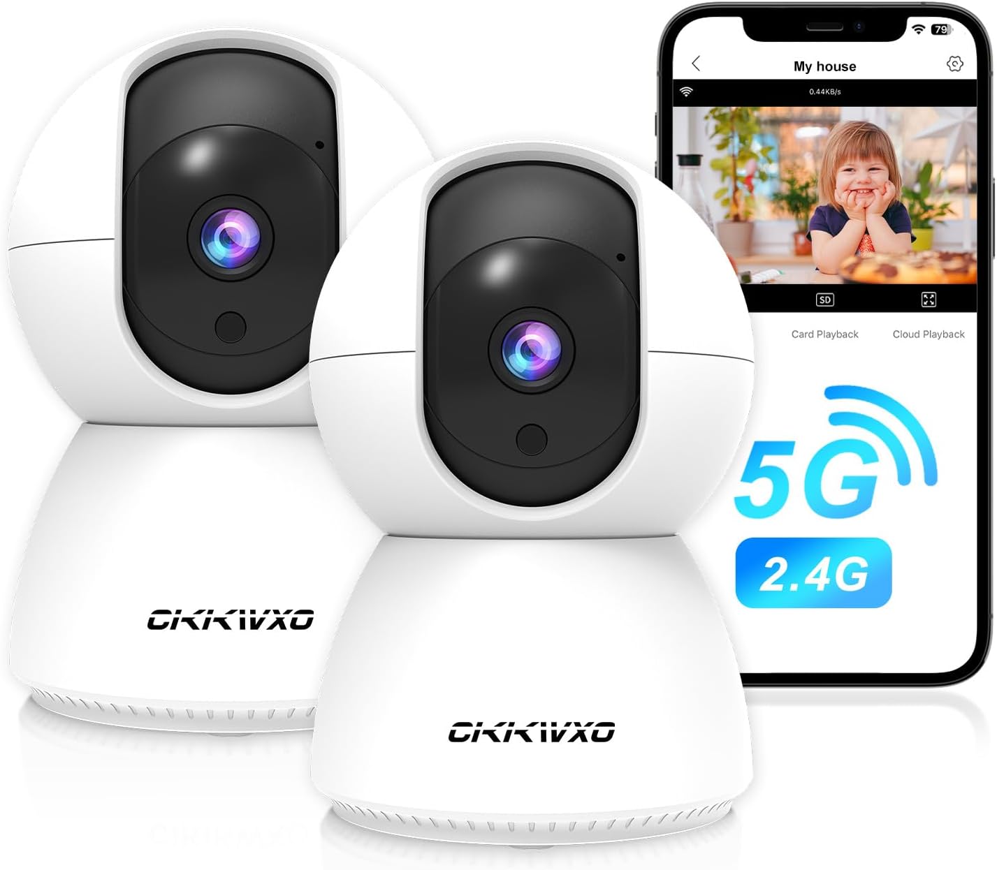 CiKiKWXO 2.4&5G 2K Vision,2-Way (2 Pack) WiFi Indoor Security Camera, HD Pan/Tilt Cameras for Home Security, Baby