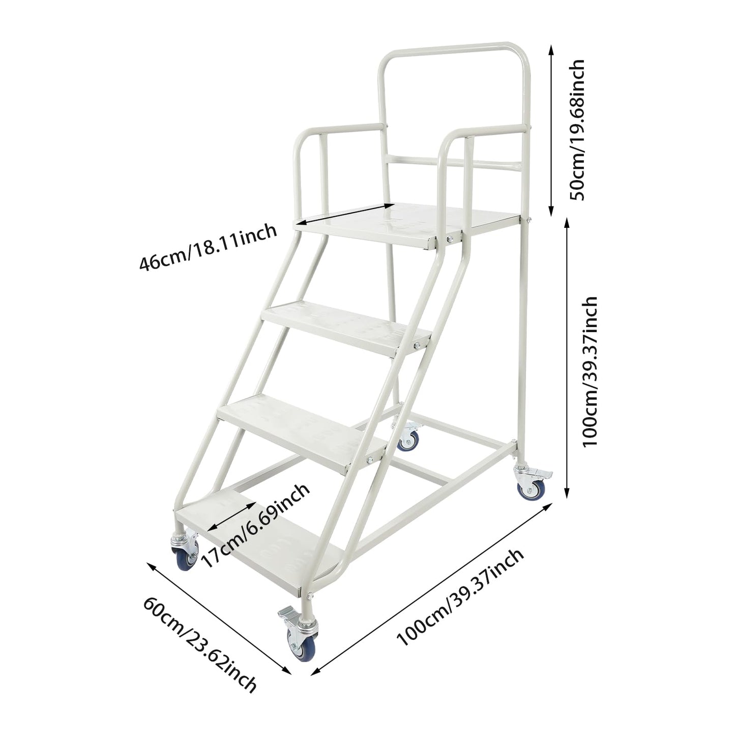 4 Step Rolling Stairs with Wheels, Industrial & Warehouse Step Stairs Non-Slip Rolling Steps Ladder Mobile Stairs with Stair Edge Protector for Garage Library, 882 Lbs Capacity