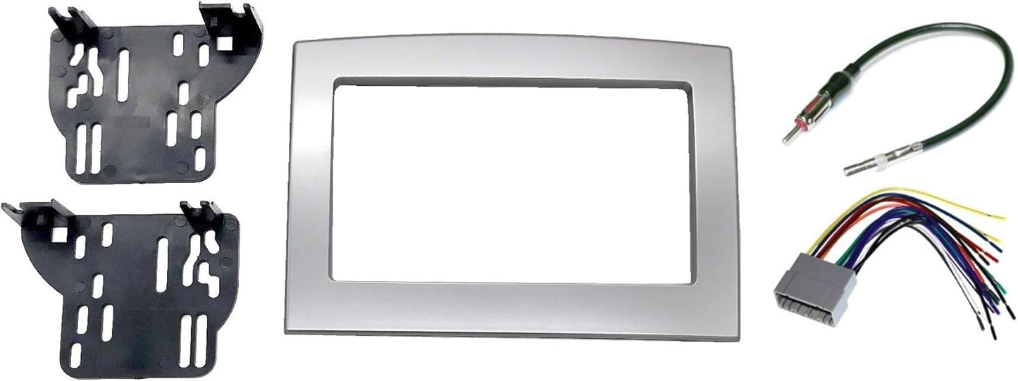 Custom Install Parts Silver Double Din Dash Install Kit w/Wiring Harness Radio Stereo Compatible with Dodge Ram