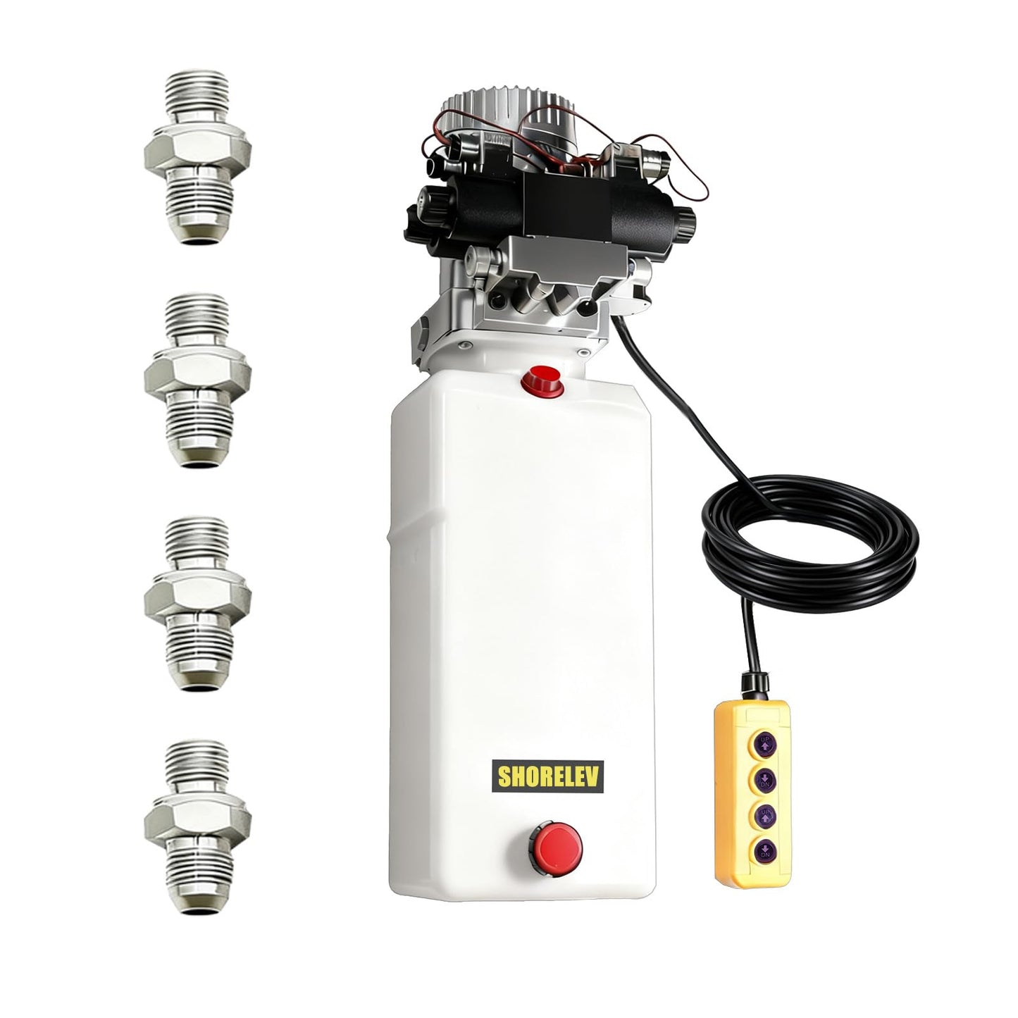 SHORELEV Hydraulic Motor Dump Trailer Pump, 12V DC Double Solenoid Double Acting Hydraulic Power Unit, 8L Plastic Reservoir, for Dump Trucks, Snow Plows, Tow Trucks, and Industrial Machinery