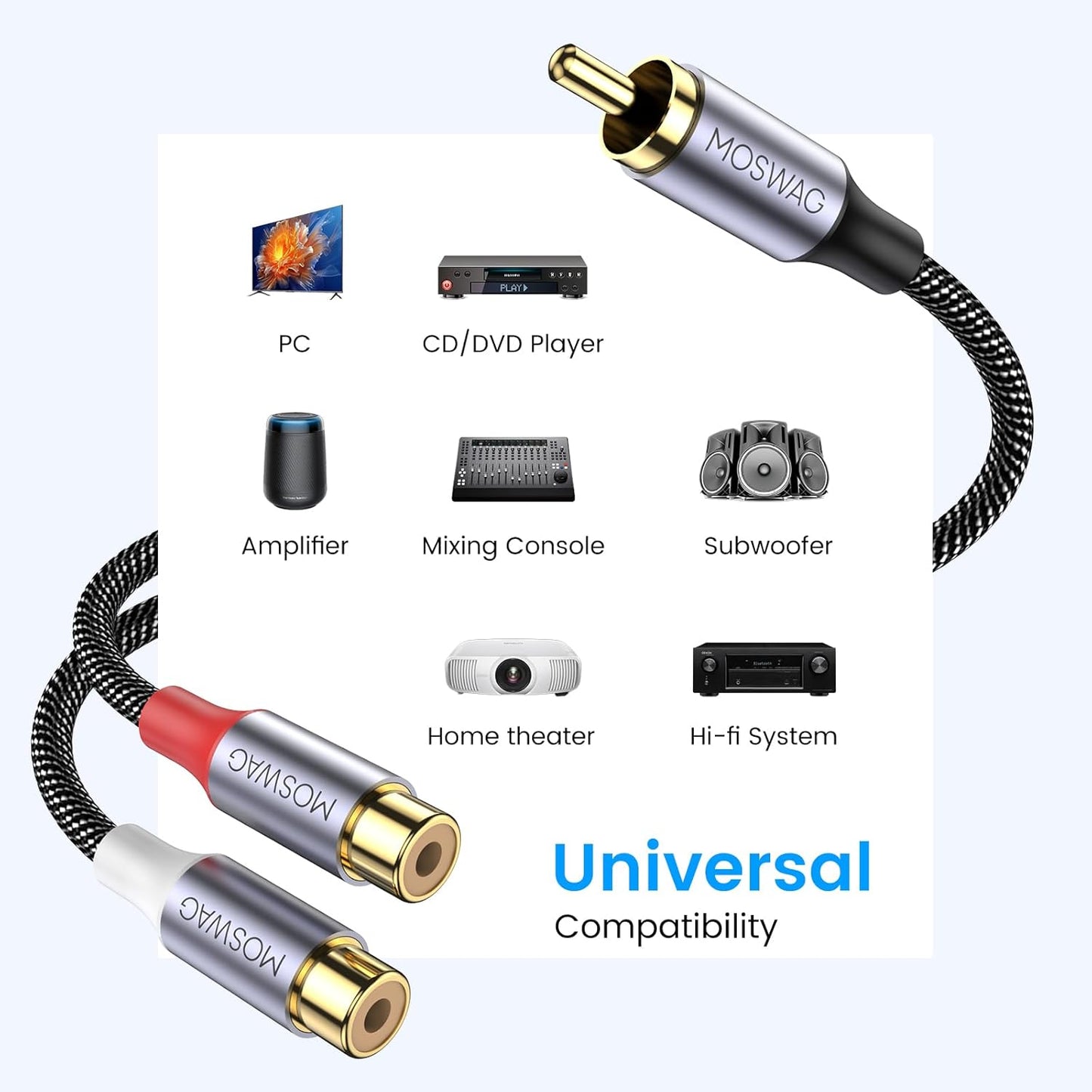 1 2 Consoles(0.65ft/20cm) MOSWAG Male to Female RCA Splitter, RCA Y Splitter Cable Audio Video Splitter Adapter
