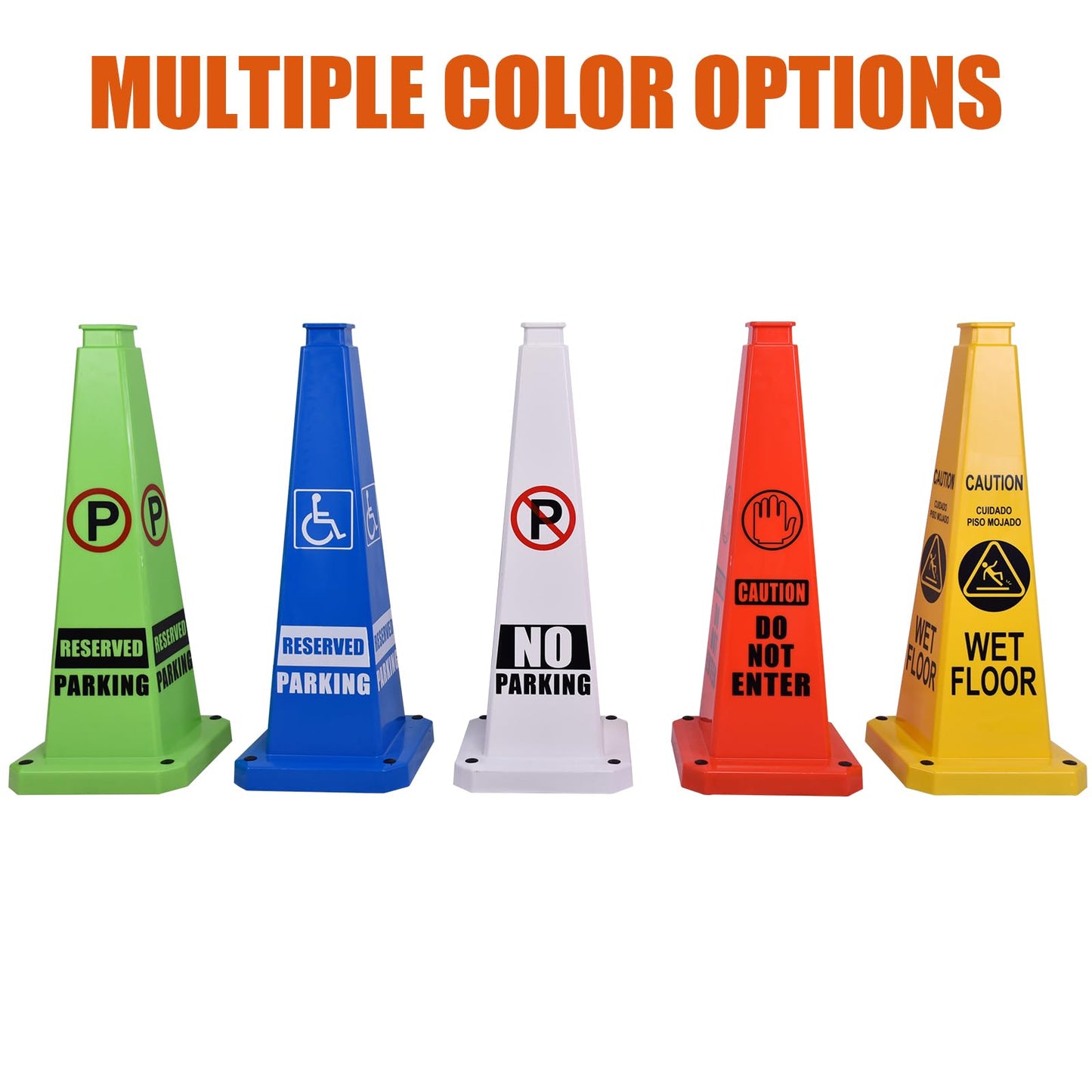 OranclUS 6 Pack 36 Inch 4-Sided Safety Cone, “ADA Reserved Parking” Blue Traffic Cone, Extra Tall High Visibility Durable PVC Stackable Safety Cones (6, Blue-ADA Reserved Parking, 36inch Printed)