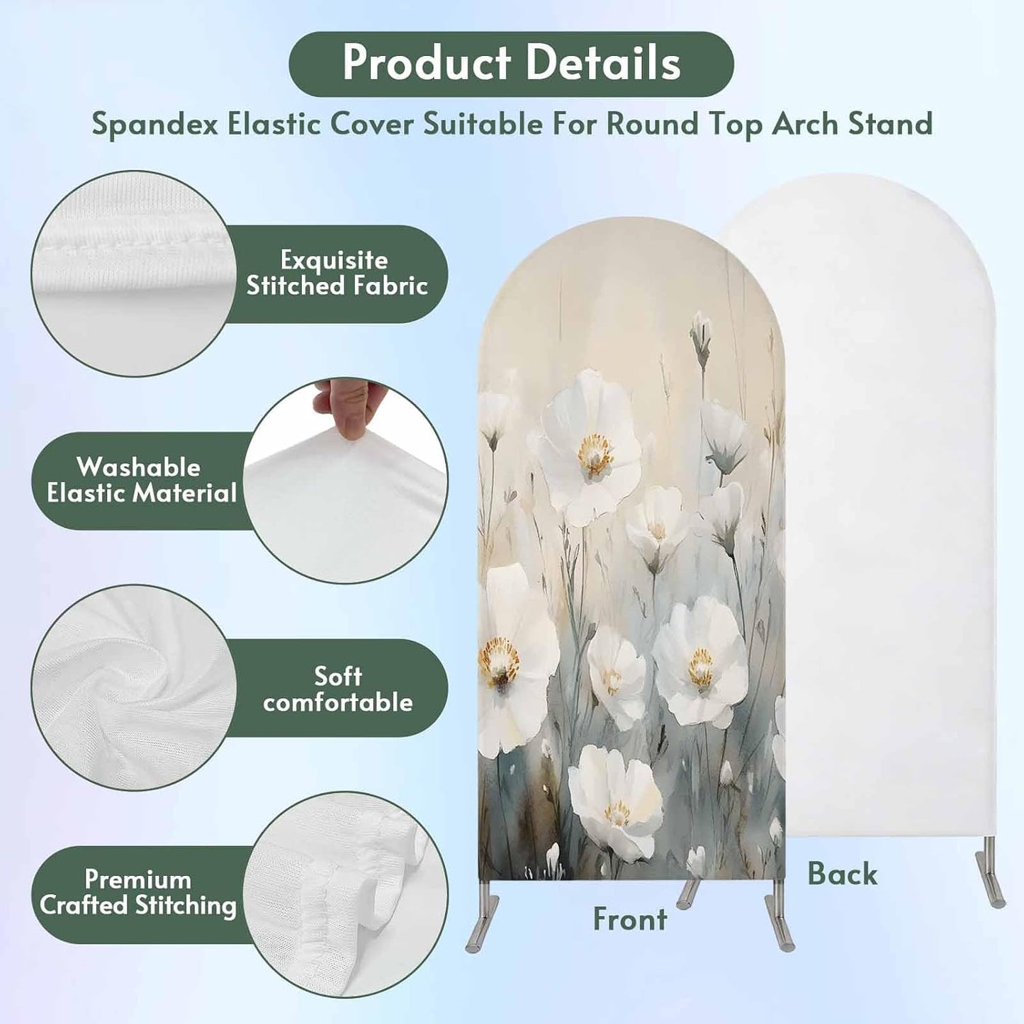 Jnbasdffb 6 Spring Floral Wedding Arch Cover, Stretchy Spandex Arch Backdrop Stand Covers FT, White Flowers Modern Oil