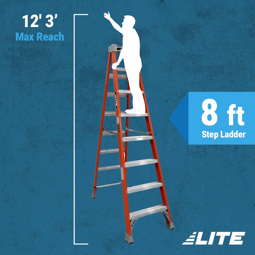 LITE 8-Foot Fiberglass Step Ladder, 300-Pound Load Capacity, Type IA, LP-3011-08