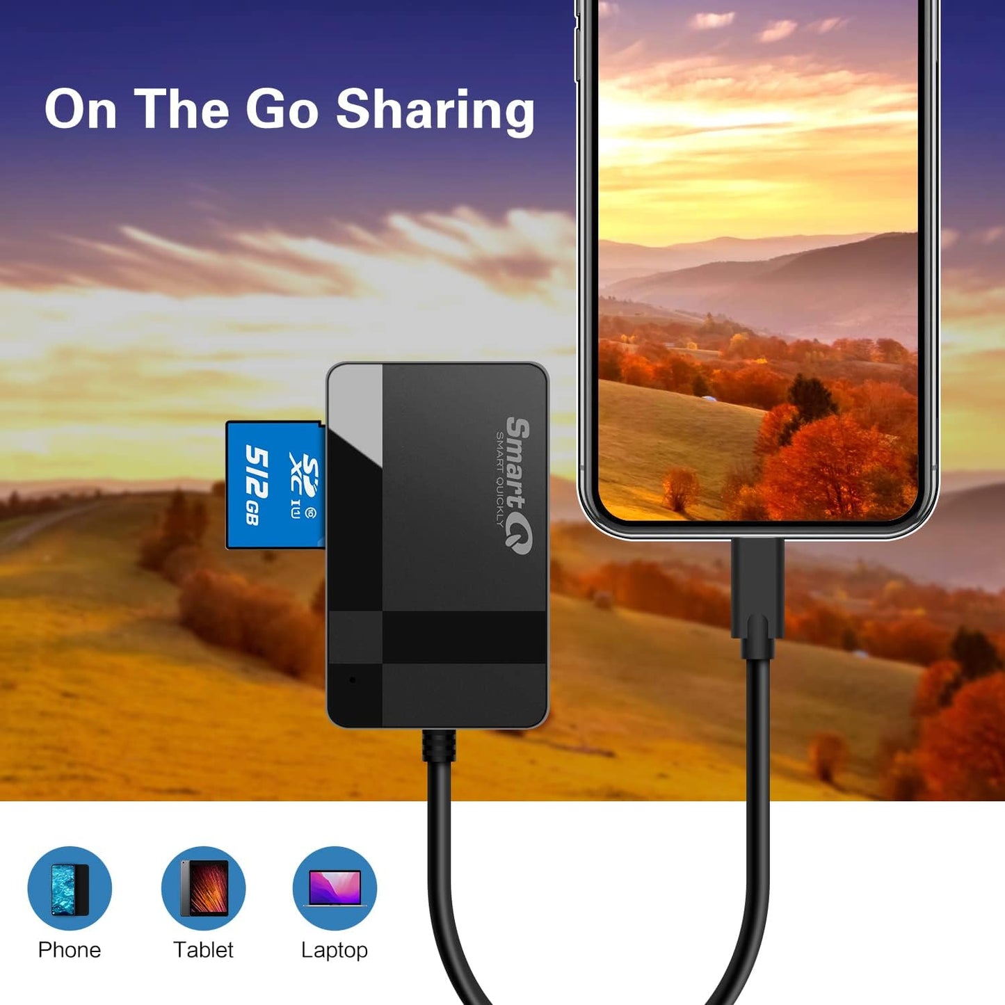 SmartQ 4-in-1 3.0 S10/S9/S8, 2 SD Card Reader, USB C SD/Micro SD/MS/CF Memory Card Reader, Adapter for Camera