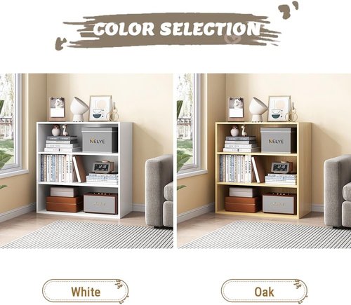 NELYÉ Basic Open Shelf Bookcase - 3-Tier Wooden Cube Storage Shelves in White