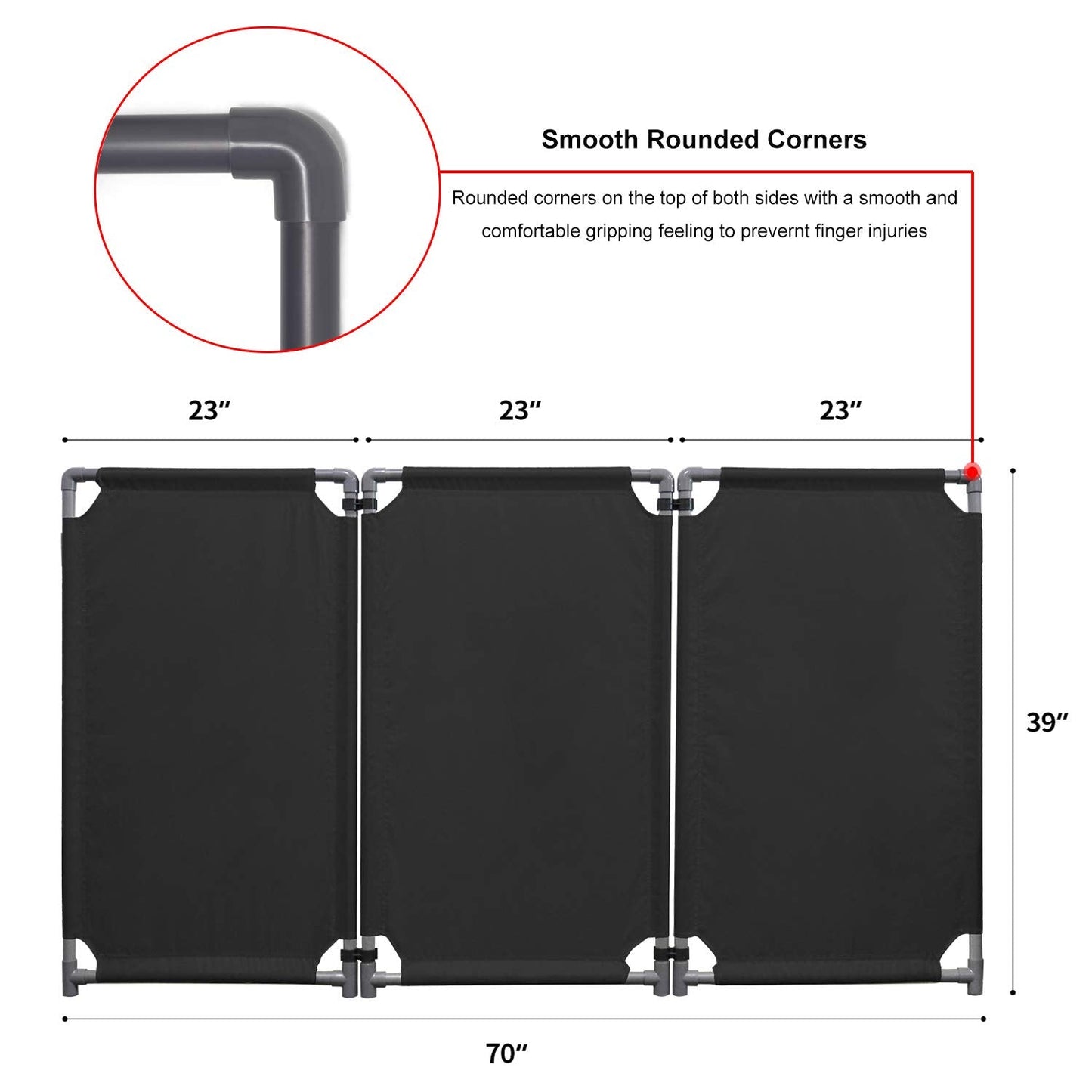 3 Panels Safety Barricade 5.8FT Foldable Security Sign Barrier Gate with Heavy Duty PVC Frame High Visibility Caution Symbol Crowd Control Restricted Area Pedestrian Barricade Traffic Fence Black